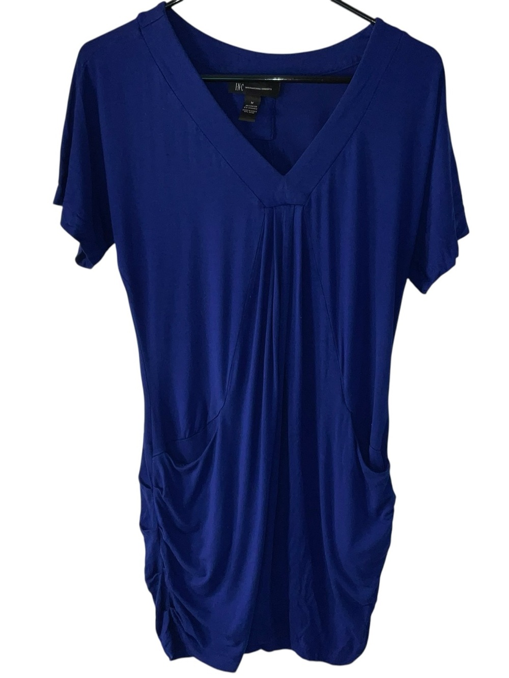 INC International Concepts Deep Blue V-Neck Short Sleeve Tunic with Pockets